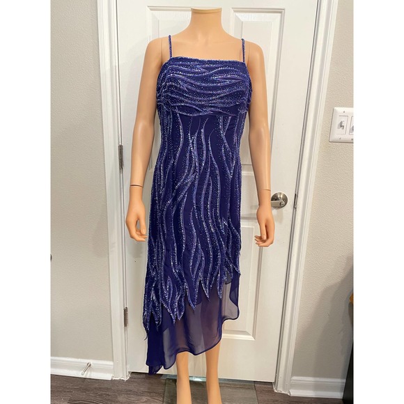 80s Alyce Designs Beaded asymmetrical dress SZ 16 - Picture 1 of 7